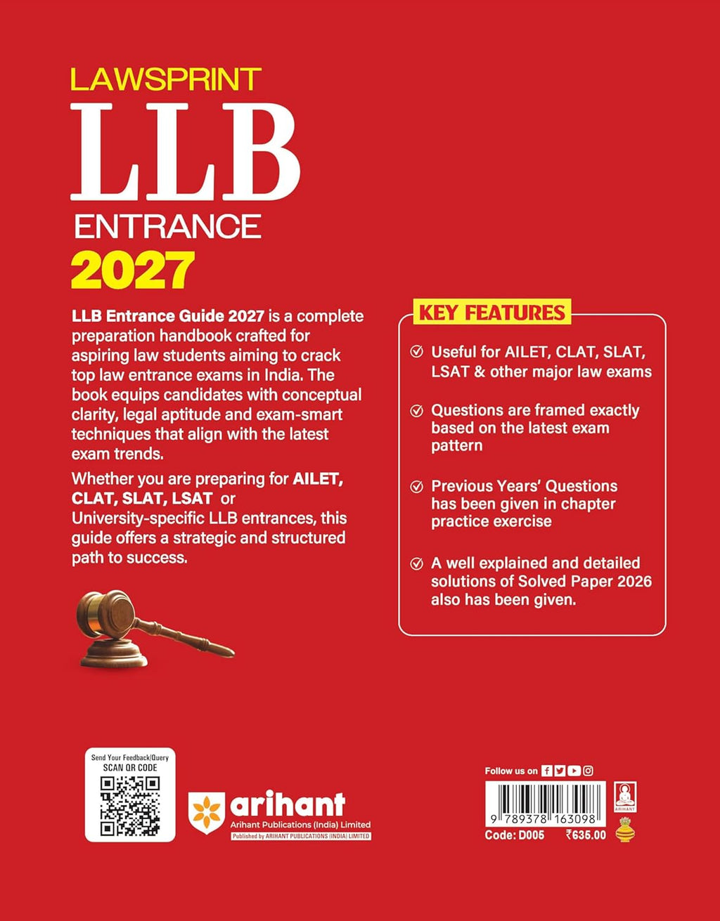 Arihant Lawsprint LLB Entrance 2027 Guide Complete Coverage English Medium