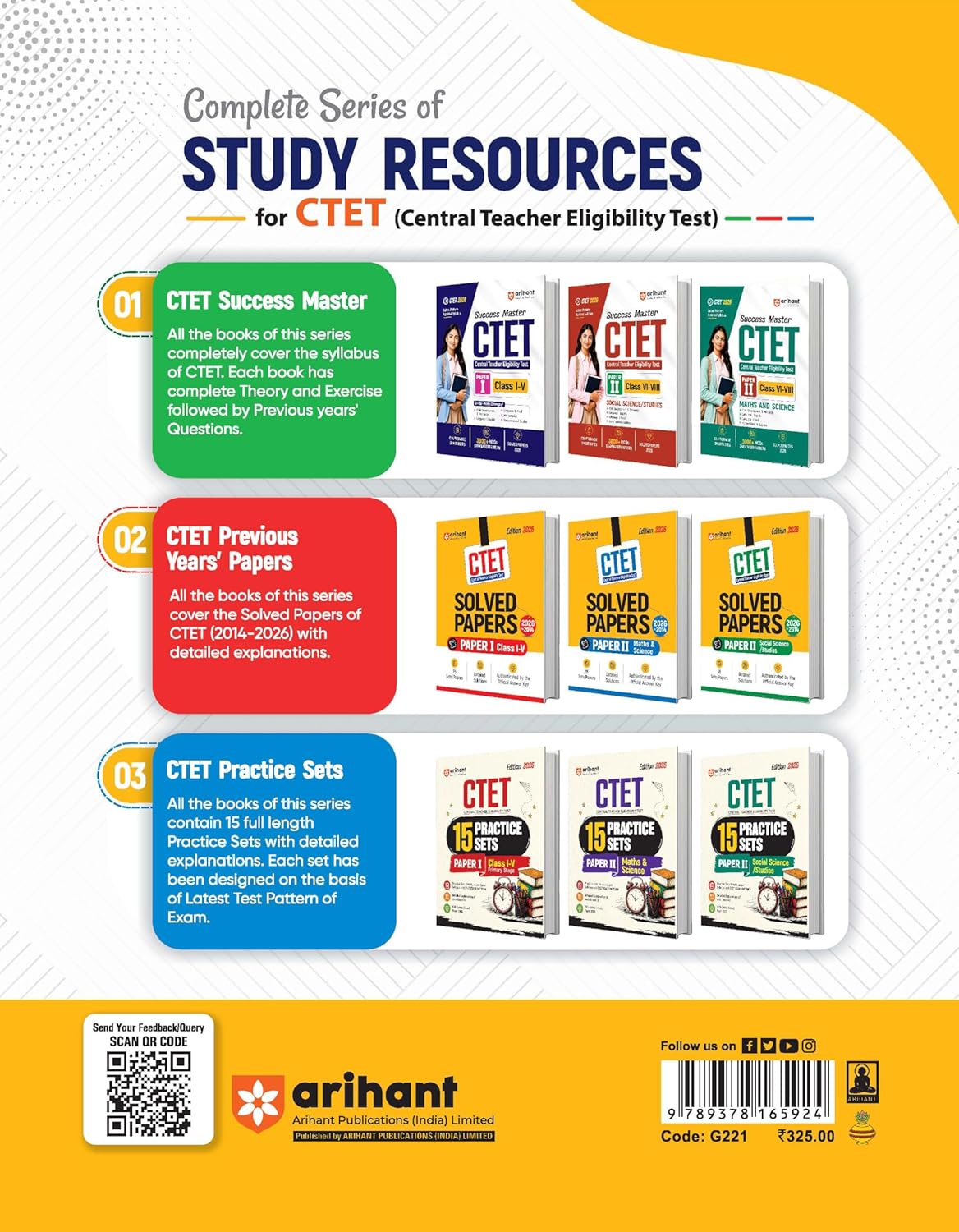 Arihant CTET 2026 Paper-2 Maths and Science Junior Level Exam 15 Practice Sets English Medium