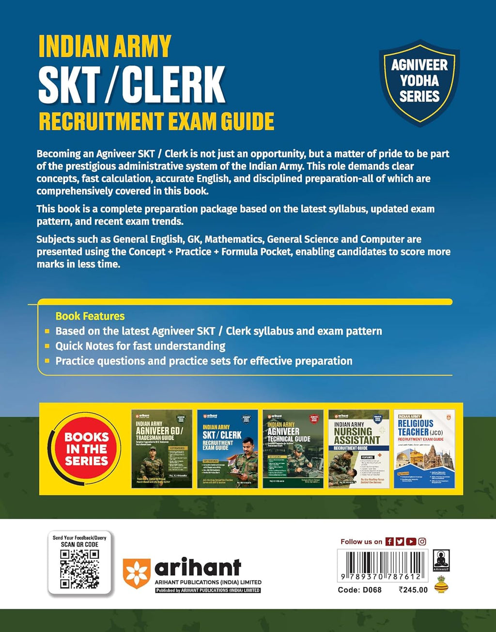 Arihant Indian Army Agniveer Clerk SKT 2026 Exam Guide English Medium By Major RD Ahluwalia