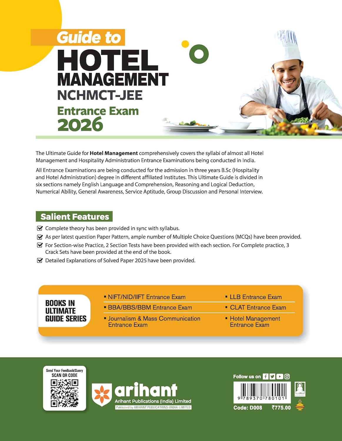 Arihant Hotel Management NCHMCT-JEE Entrance Exam 2026 Guide English Medium