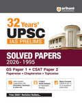 Arihant 32 Years UPSC IAS Prelims Solved Papers 2026 to 1995 GS Paper 1 and CSAT Paper 2 Chapterwise and Topicwise PYQs with Detailed Solutions Elimination Techniques 5-Year Trend Analysis and FREE Revision Bullets Booklet