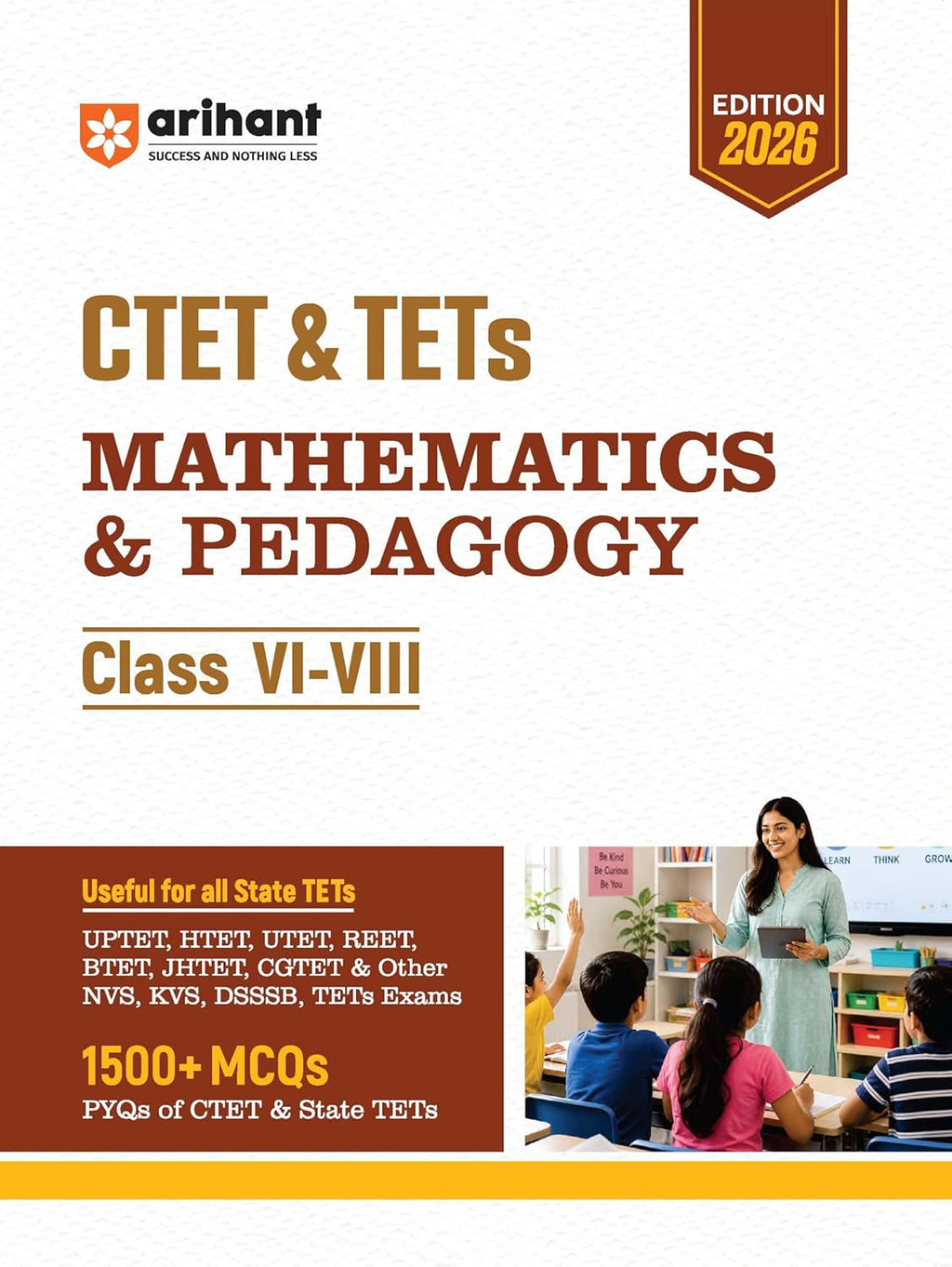 Arihant CTET and TETs 2026 Mathematics and Pedagogy English Medium for Class 6 to 8 Junior Level Teacher Exam