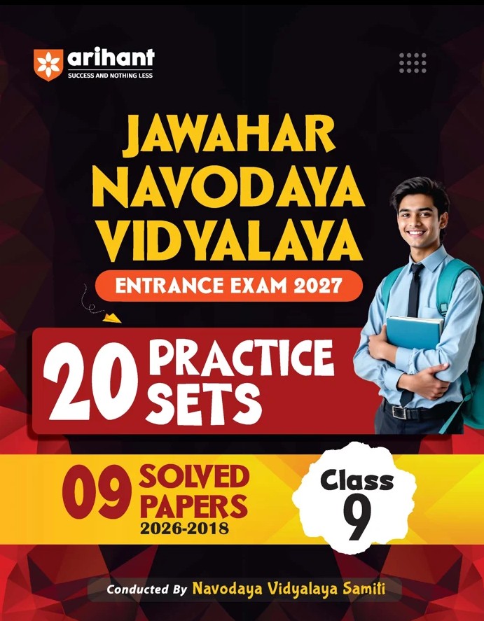 Arihant Jawahar Navodaya Vidyalaya Class 9 Entrance Exam 2027 20 Practice Sets with 9 Solved Paper 2026 to 2018 Hindi General Science Mathematics and English Free OMR Sheet Booklet English Medium
