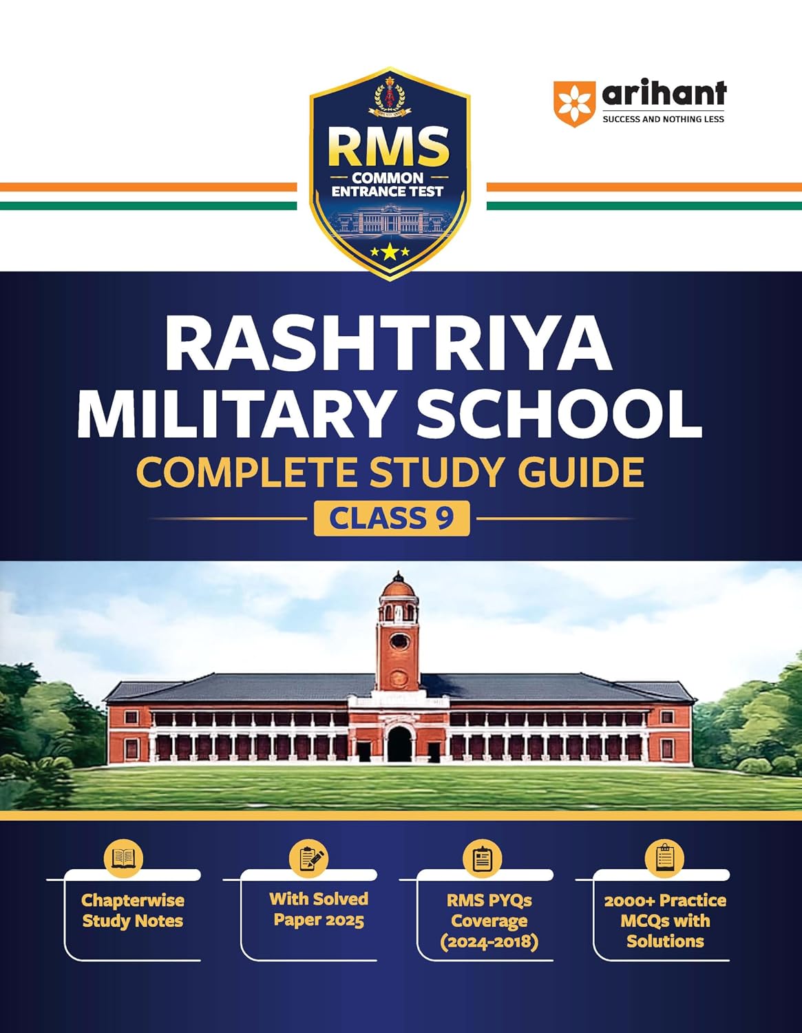 Arihant RMS Rashtriya Military School Class 9 Entrance Test 2026 Complete Study Guide with Chapterwise Notes Solved Paper 2025 RMS PYQs 2018 to 2024 2000+ Practice MCQs with Detailed Solutions