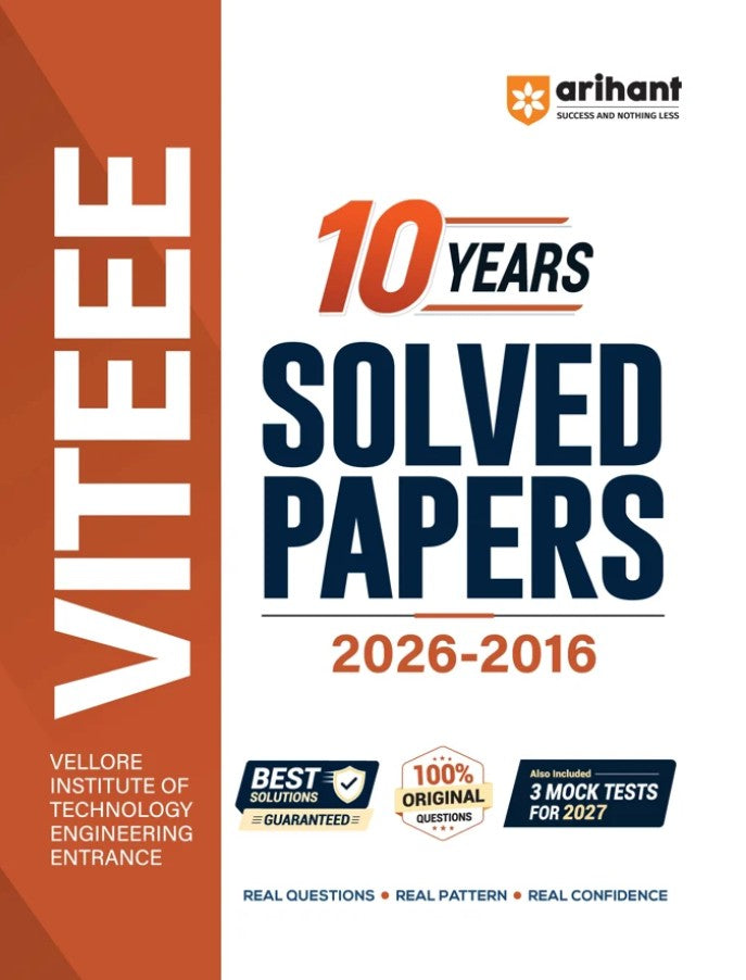 Arihant VITEEE Engineering Entrance Exam 2027 10 Years Solved Papers 2026 to 2016 100% Original Questions with Detailed Solutions 3 Mock Tests for 2027
