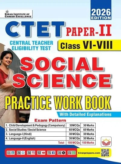 Kiran CTET Class 6 to 8 Paper 2 Social Science Practice Work Book 2026 Edition English Medium K 6043