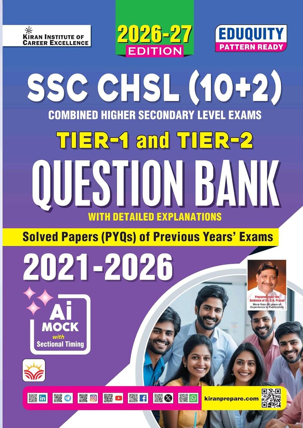 Kiran SSC CHSL Tier 1 and Tier 2 Question Bank 2021 to 2026 Eduquity Pattern Ready 2026 Edition English Medium K 6222