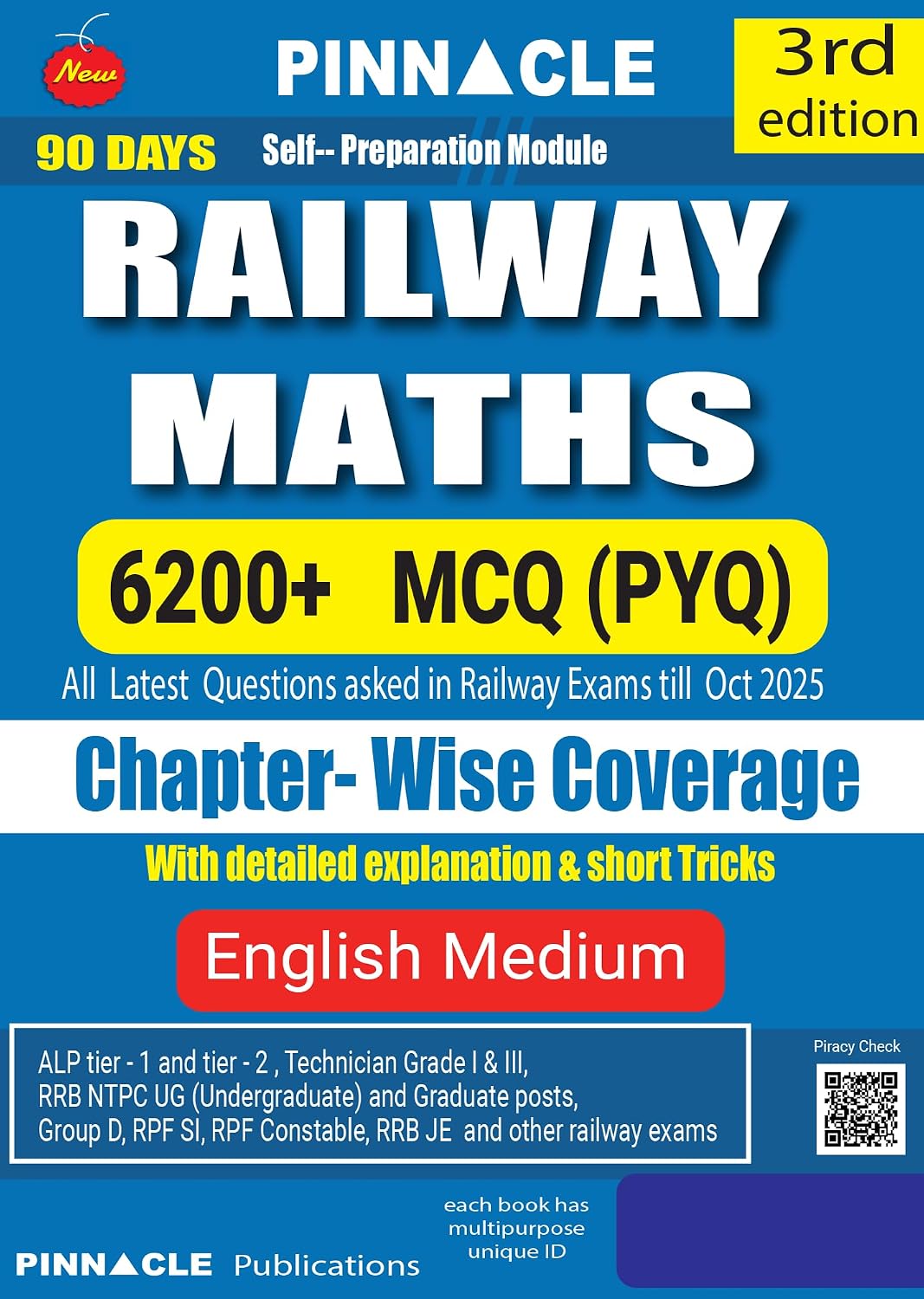 Pinnacle Railway Maths Book 2026 6200+ MCQ Previous Year Questions Covers All RRB Exams Chapterwise Practice with Detailed Explanations and Short Tricks till Oct 2025 3rd Edition