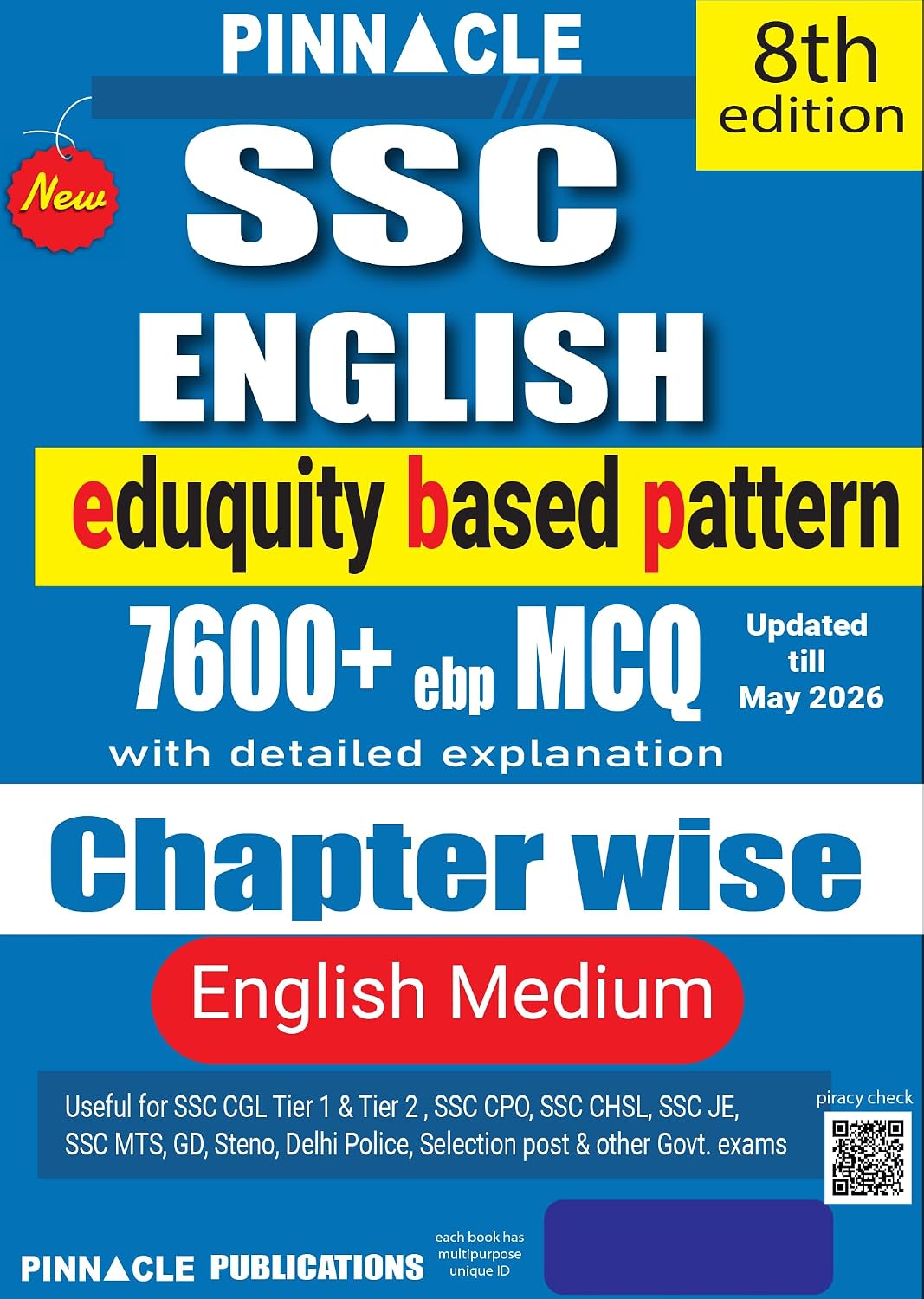 Pinnacle SSC English 7600+ Eduquity Based Pattern MCQ Book 8th Edition Book In English Medium