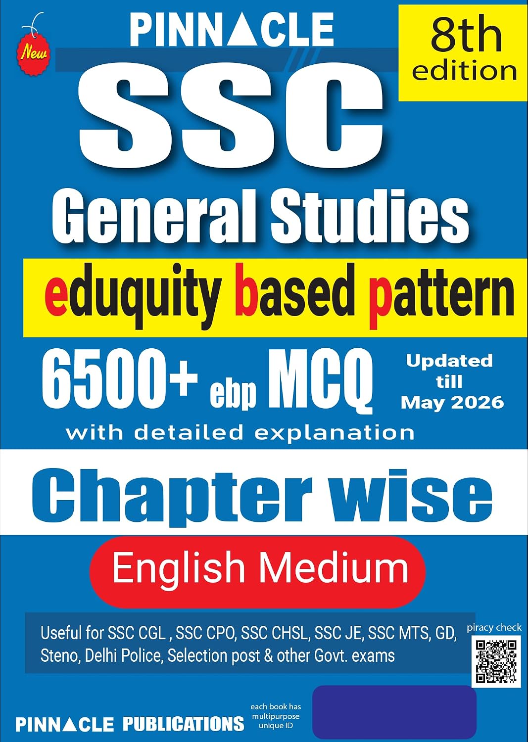 Pinnacle SSC General Studies 6500+ Eduquity Based Pattern MCQ 8th Edition Book Chapter Wise with Detailed Explanation English Medium
