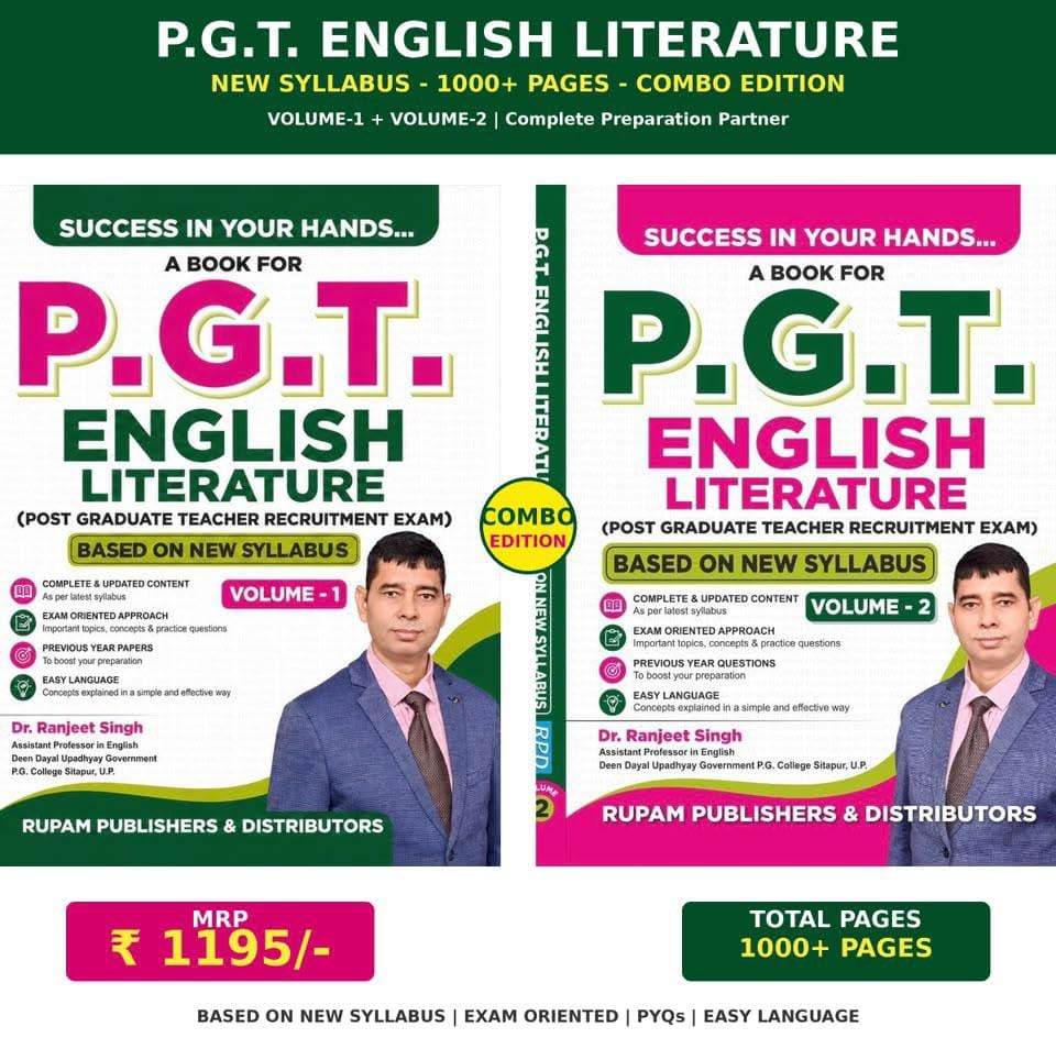 Rupam A Book for PGT 2026 2027 Exam English Literature Volume 1 and Volume 2 By Dr Ranjeet Singh Combo Set of 2 Books Based on New Syllabus
