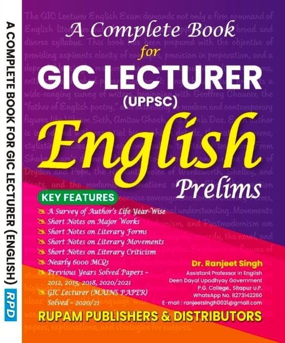Rupam Publishers A Complete Book For GIC Lecturer UPPSC English Prelims With Previous Years Solved Papers By Dr Ranjeet Singh Latest Edition 