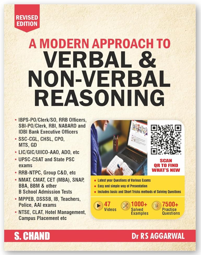 S Chand A Modern Approach to Verbal and Non Verbal Reasoning by Dr R S Aggarwal Latest Revised Edition with 7500+ Practice Questions and 47 Video Lectures

